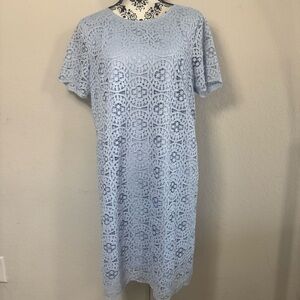 Ann Taylor Periwinkle Lace Overlay Shift Dress SIZE 14 Light Blue